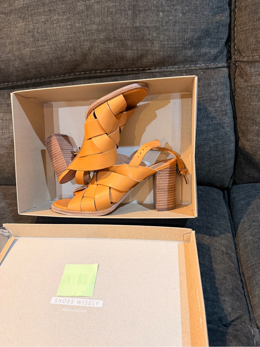 Madewell Woven High-Heel Sandals Strappy Block Heel Desert camel color Like New